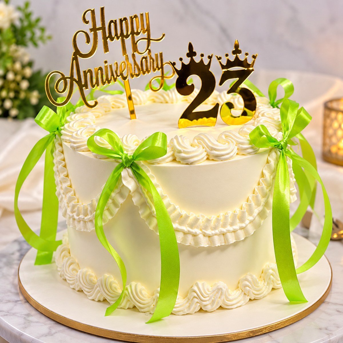 Green Ribbon Anniversary Cake